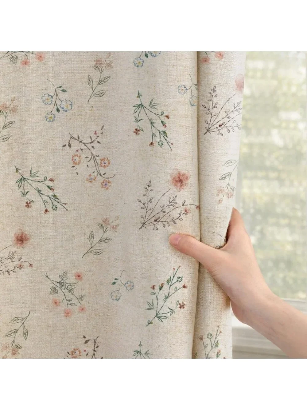 Boho Floral 100% Blackout Curtains, 84-Inch Linen Texture, 2 Panels for Privacy